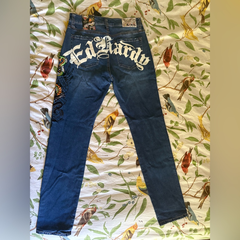 Ed Hardy Blue Jeans with Graphic Design